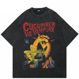 Retro Funny Graphic Washed Black T-Shirt
