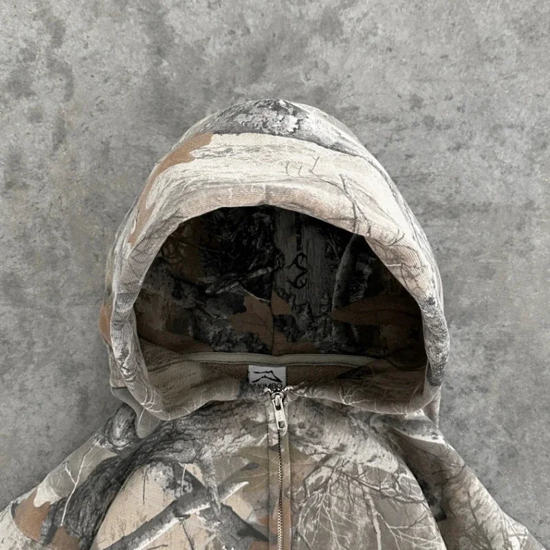 Oversized Camouflage Gothic Kapuzenjacke mit Reißverschluss
