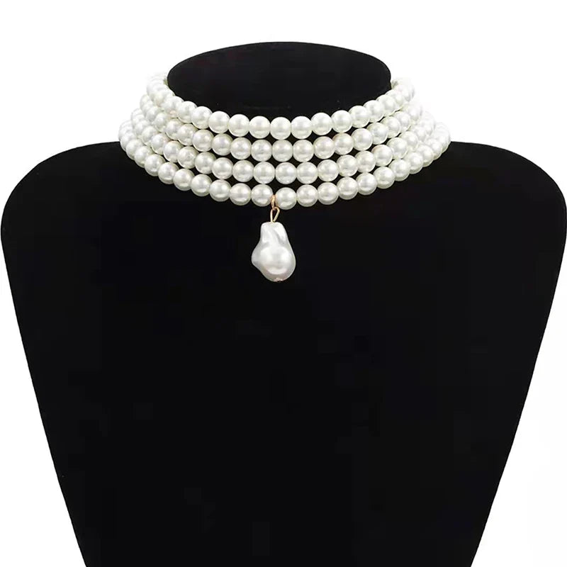 Round Pearls Beads Collar Necklace