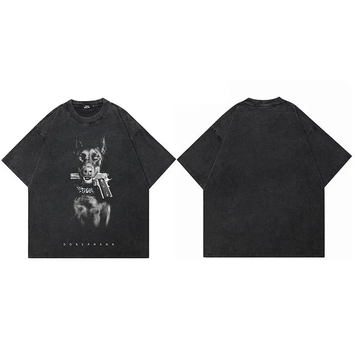 Gewalttätiger Dobermann Grafikdruck T-Shirt