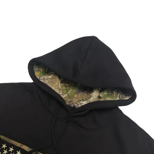 Black Embroidery US Flag Hoodie