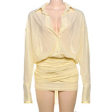 Shirt Style Flare Sleeve Sheer Mini Dress