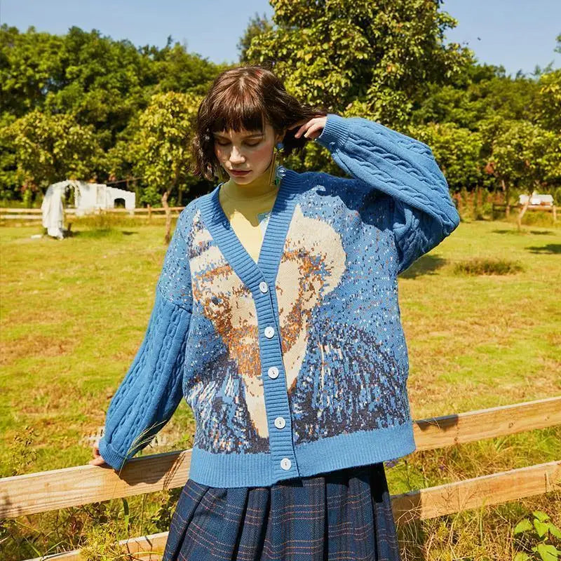 Van Gogh Sunflower Vintage Cardigan