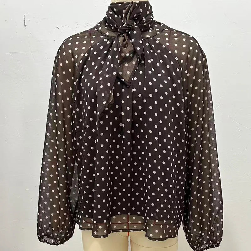 Vintage Polka Dot Chiffon Blouse