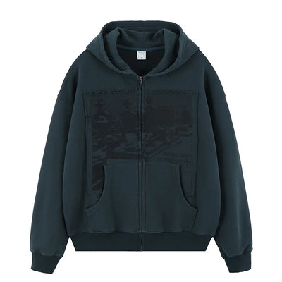 Gemütlicher Kapuzenpullover aus Baumwolle mit dunklem Reißverschluss