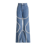 Cyperpunk Rhinestone High Waist Jeans