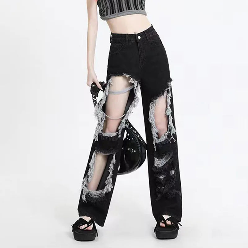 Ripped Holes Gothic High Waist Jeans
