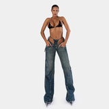 Patchwork Fake Two-Piece Baddie Jeans