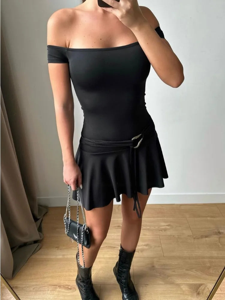 Off-Shoulder Solid Color Mini Dress