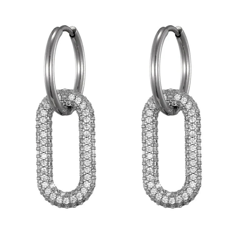 Steel Buckle Oval Earrings