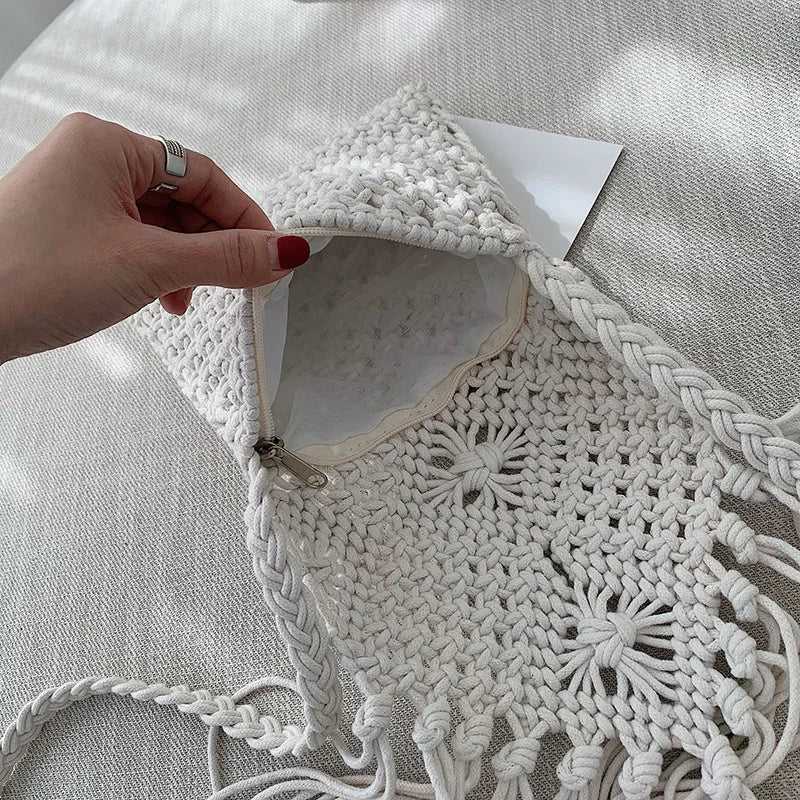 Women Crochet Tassel Beach Bag