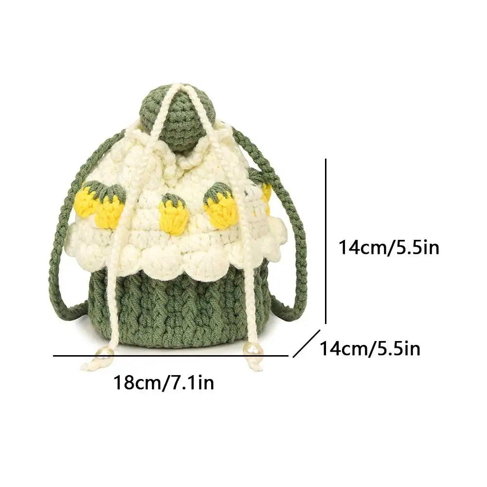 Cute Strawberry Cake Knitted Crochet Shoulder Bag