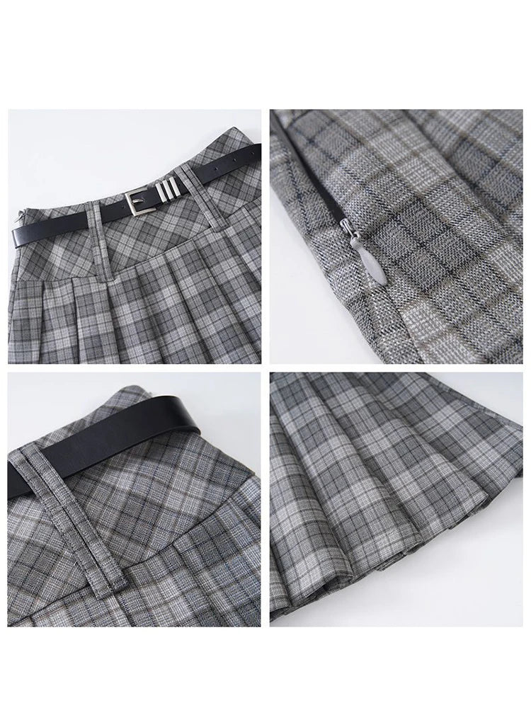 2000s Aesthetic Korean A-line Mini Pleated Plaid Skirt