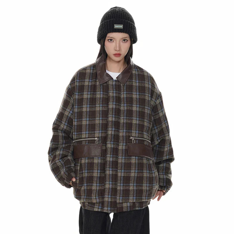 Karierte Windbreaker-Jacke aus Wolle für Damen