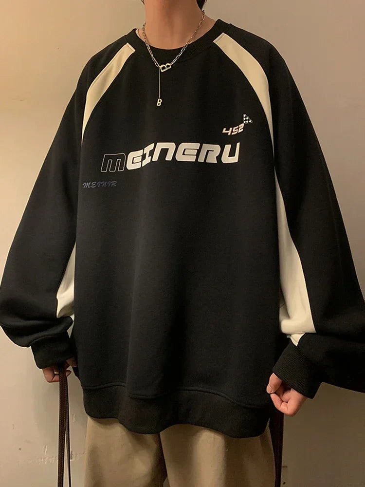Colorblock Oversized Letter Print Sweatshirt