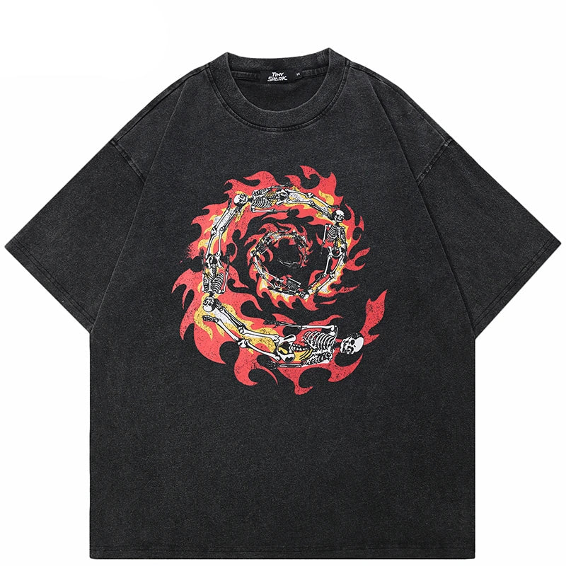 Oversized Burning Skull Graphic Vintage T-Shirt