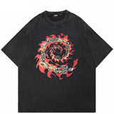 Oversized Burning Skull Graphic Vintage T-Shirt
