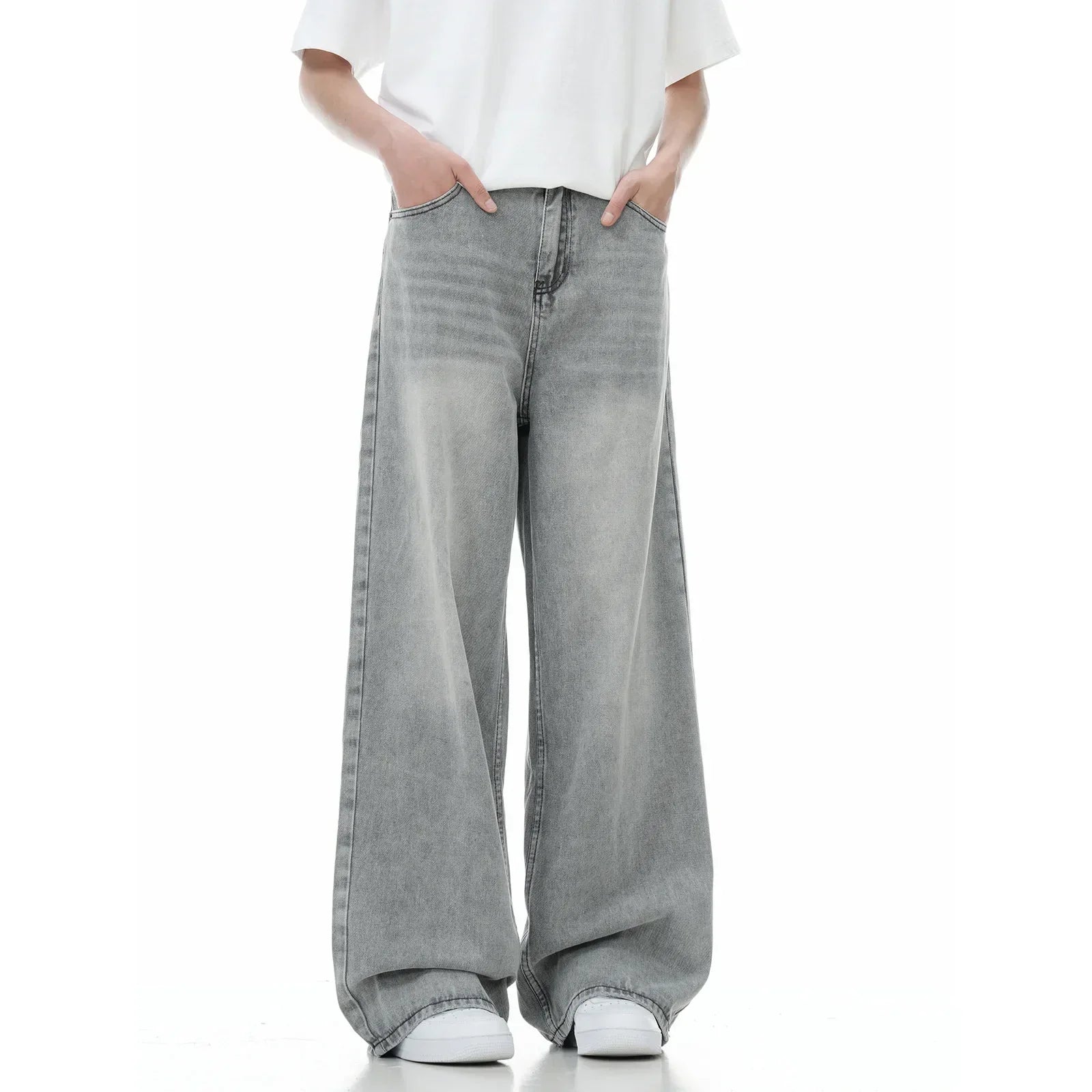 Washed Denim Wide Leg Jeans