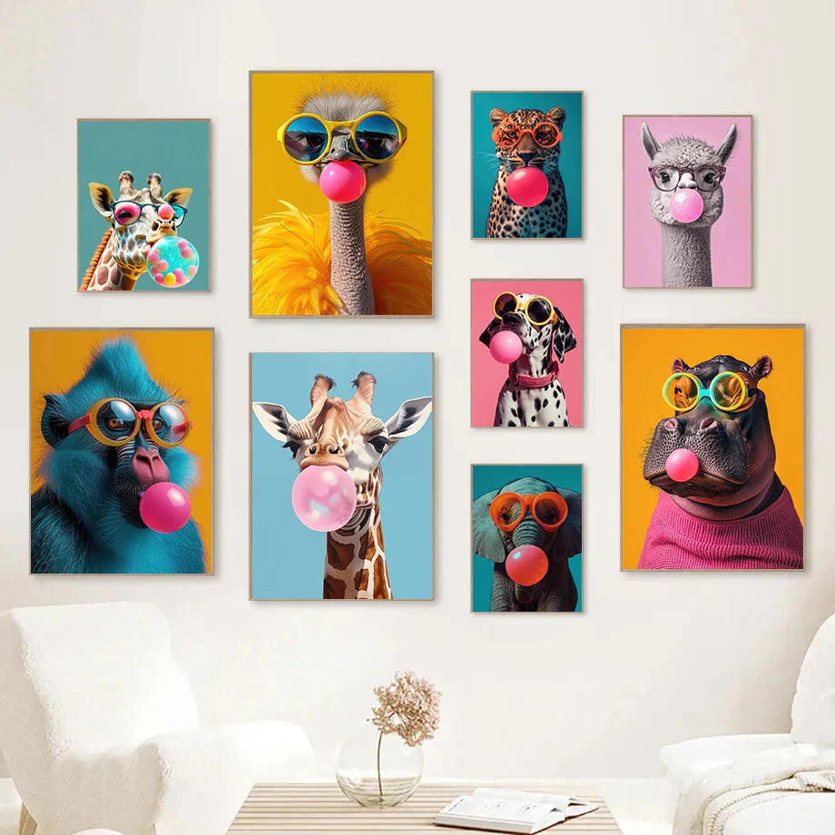 Colorful Funny Animal Blowing Posters