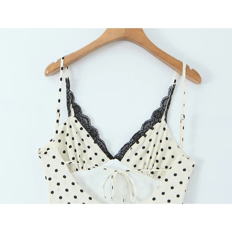 Backless Lace Polka Dot Sling Dress