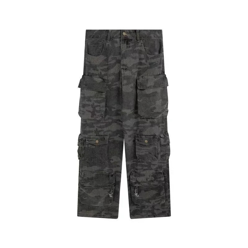 Retro Camouflage Wide Leg Cargo Pants