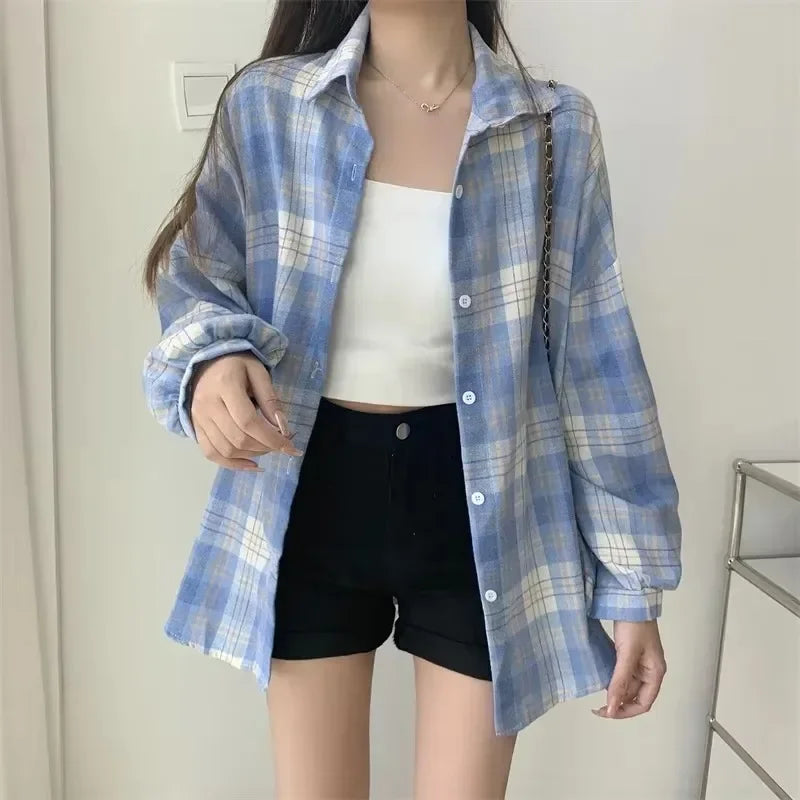 Soft Girl Korean Style Plaid Women's Summer Shirt