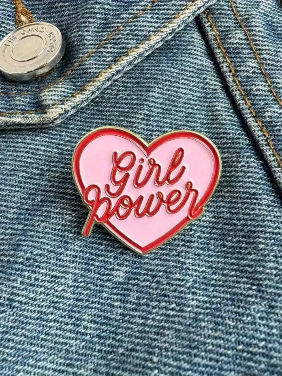 'Girl Power' Pink Heart Shaped Pin