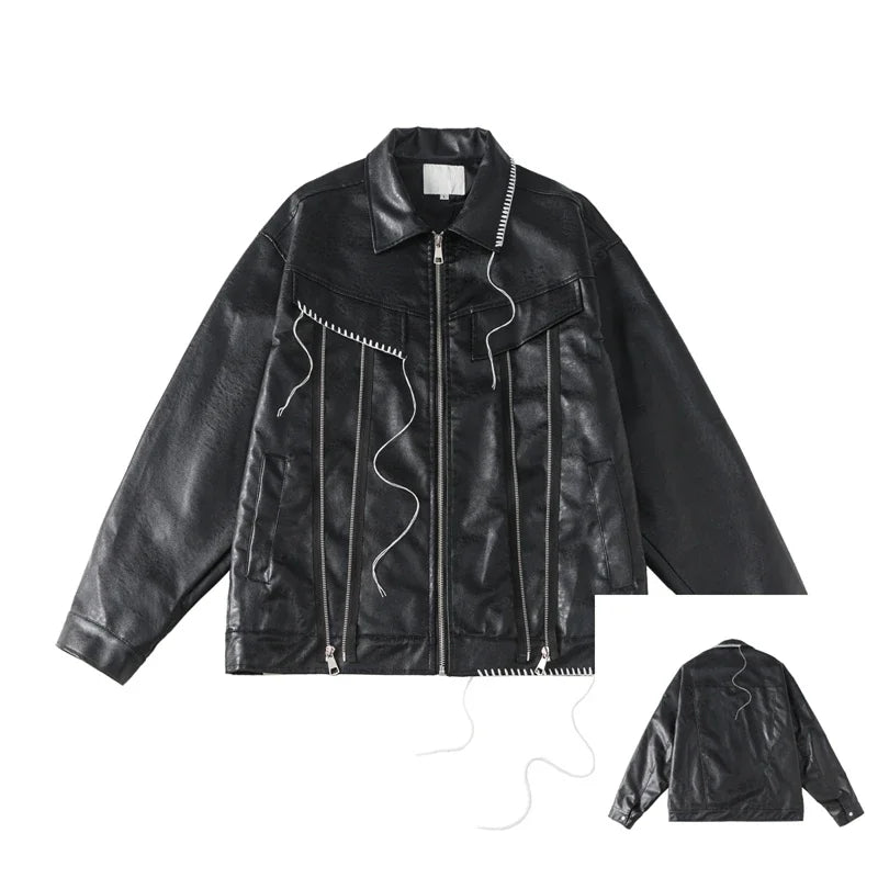 Black Synthetic Skin Rider Zip-up Leather Jacket