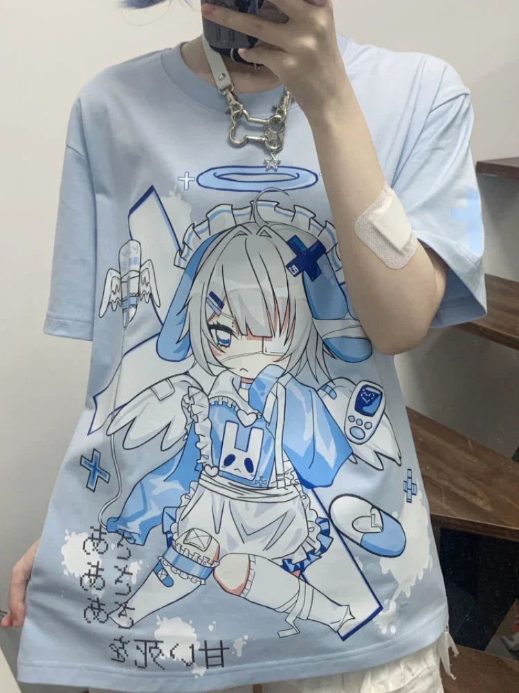 Japanese Cartoon Print Cute Oversized T-Shirt