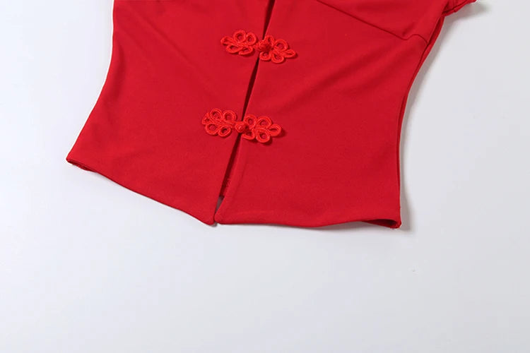 Baddie Core Red Frog Button Top
