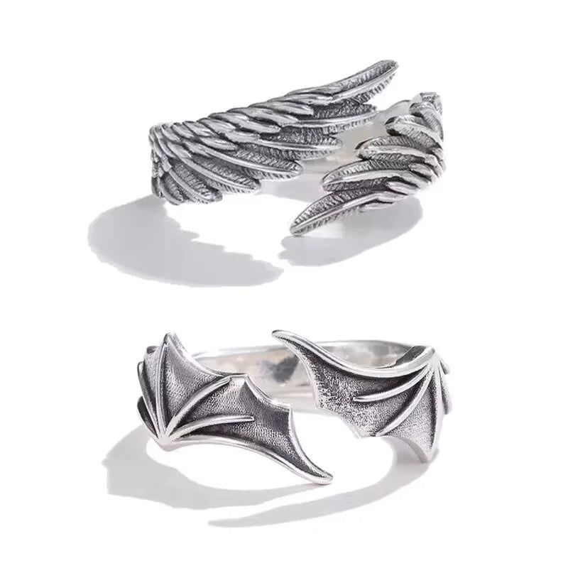 Anillos Retro de Alas de Ángel y Demonio