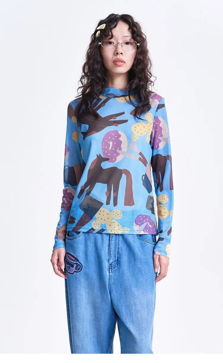 Indie Aesthetic Mesh Long Sleeve Top