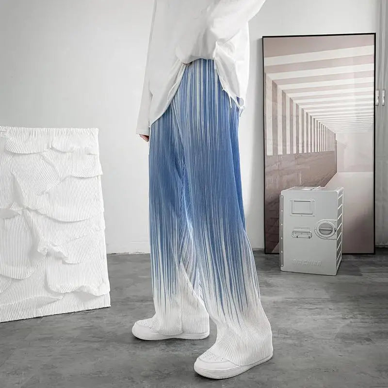 Silk Pleated Wide Leg Abstract Pants