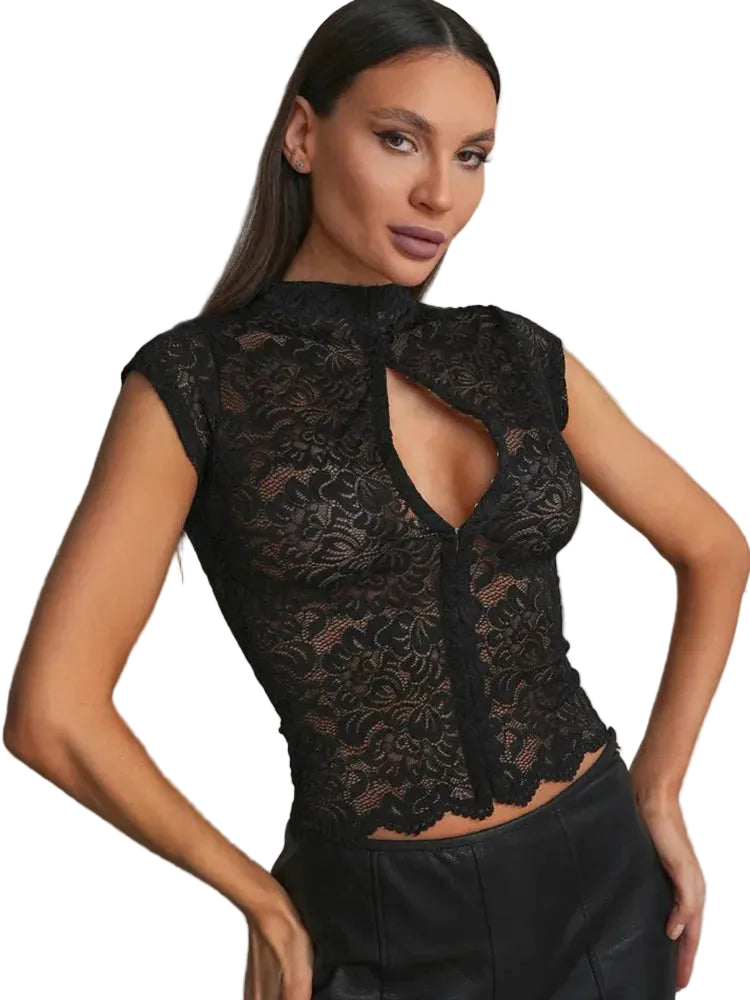 Y2K Keyhole Lace Mini Dress