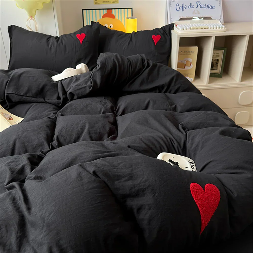 Korean Solid Color Heart Bedding Set