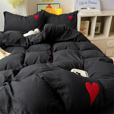 Korean Solid Color Heart Bedding Set