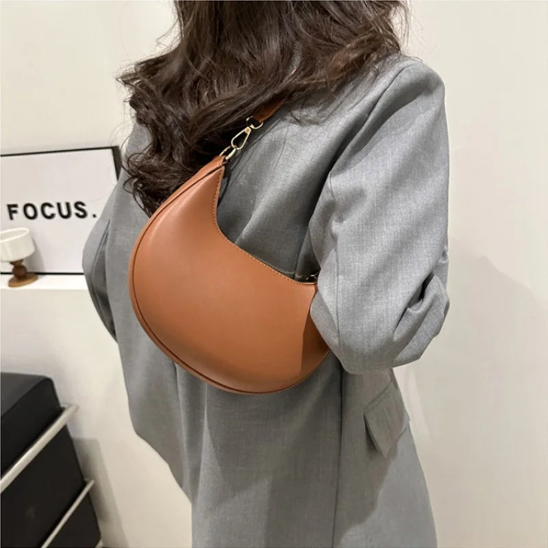 Crescent Moon Chic Leather Handbag