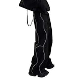 Acubi Black Striped Wide-Leg Pants