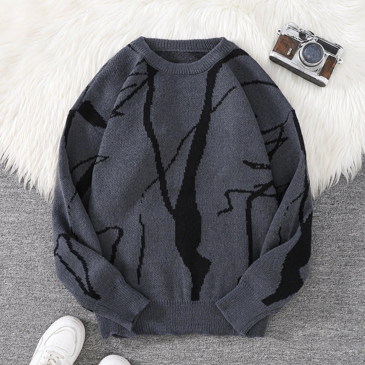 Weirdcore Abstract Pattern Round Neck Sweater