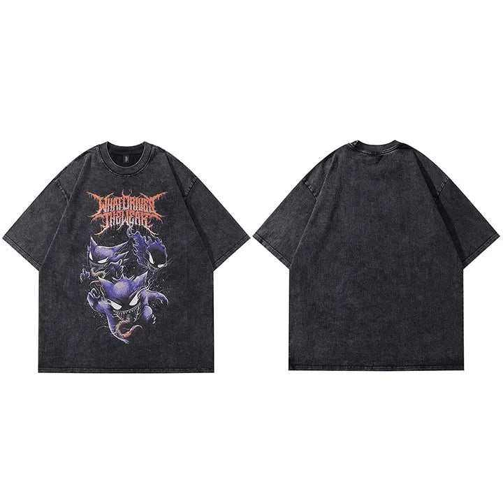 Vintage Washed Black Devil Graphic T-Shirt