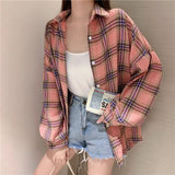 Oversized-Tartan-Jacken-T-Shirt mit Kragen