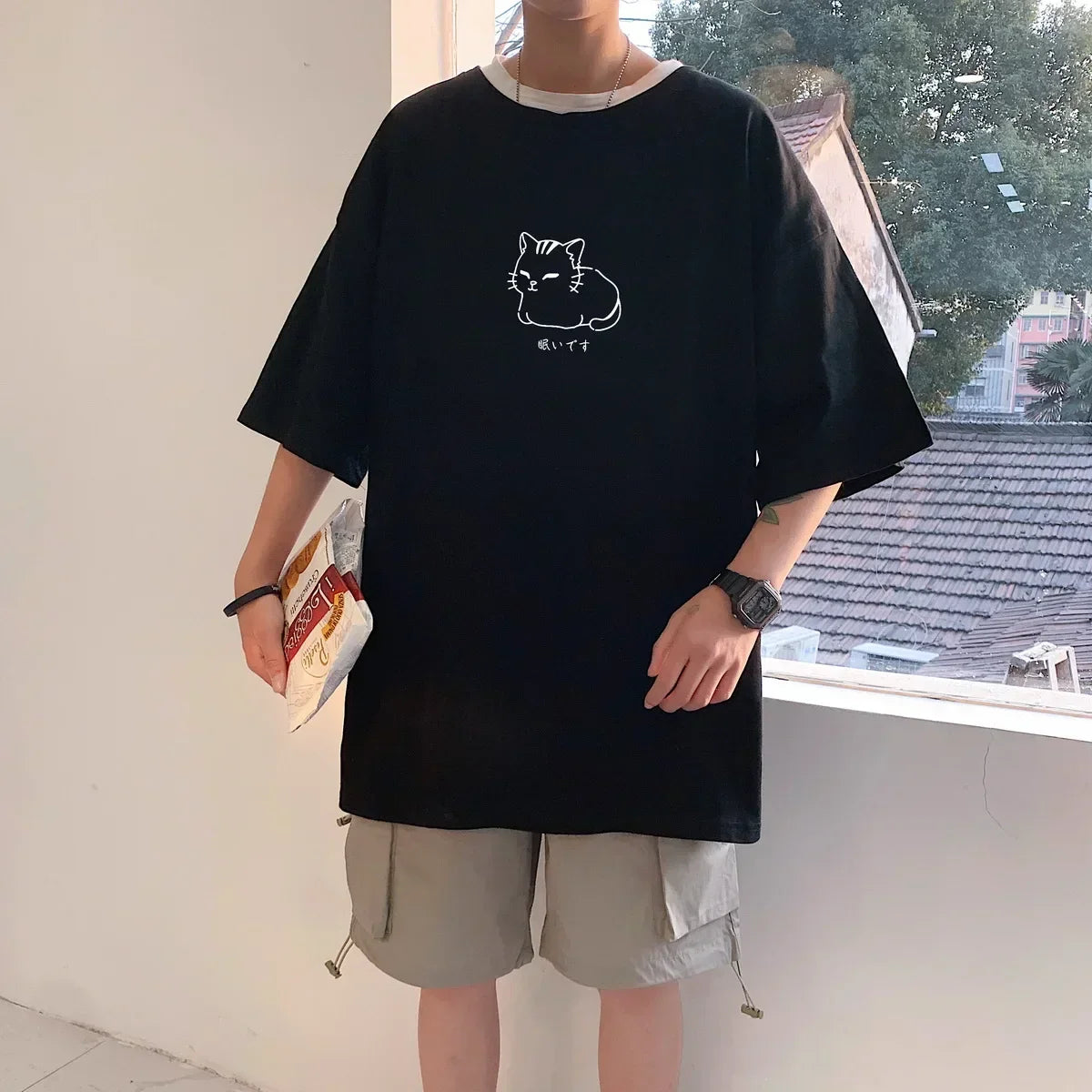 Cat Printed Oversized Korean T-Shirt