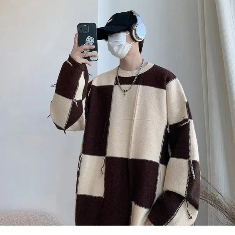 Checkered Patchwork Sweater