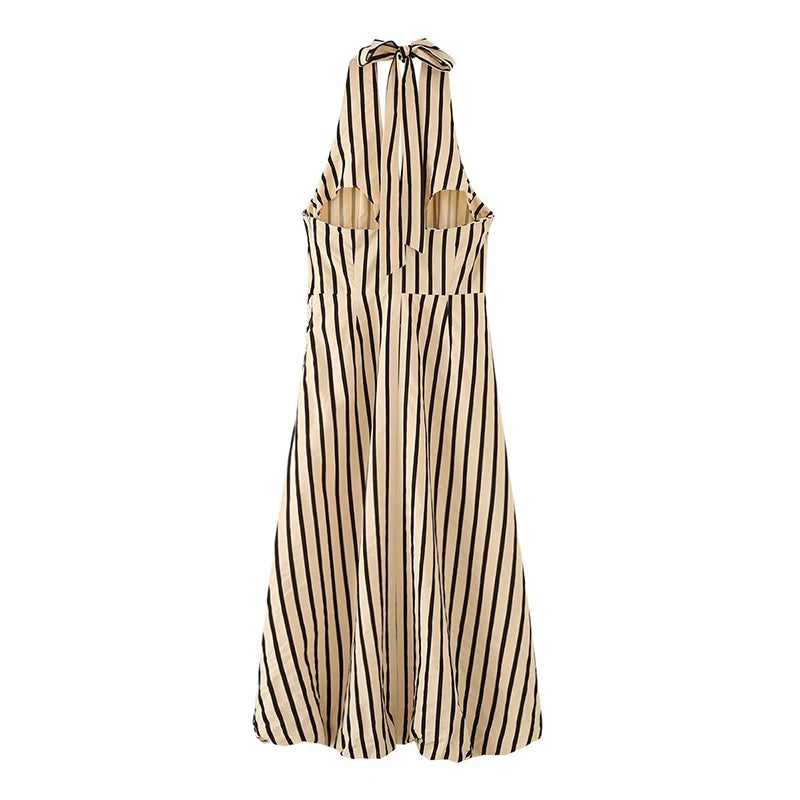 Striped Halter Bubble Maxi Dress