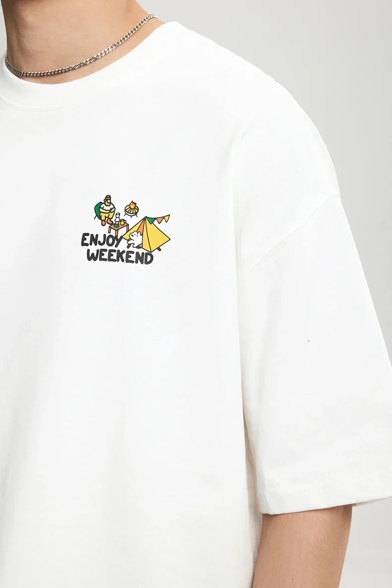 T-Shirt mit Berg-Print und Unifarbe