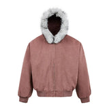 Wattierte Retro-Schnee-Kapuzen-Fell-Pufferjacke