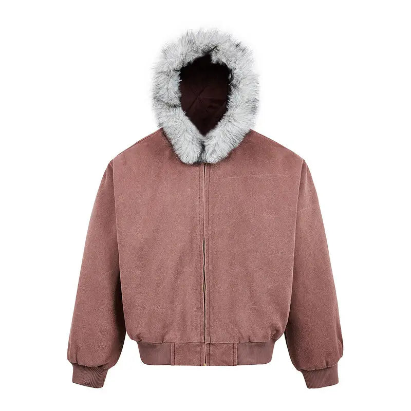 Wattierte Retro-Schnee-Kapuzen-Fell-Pufferjacke