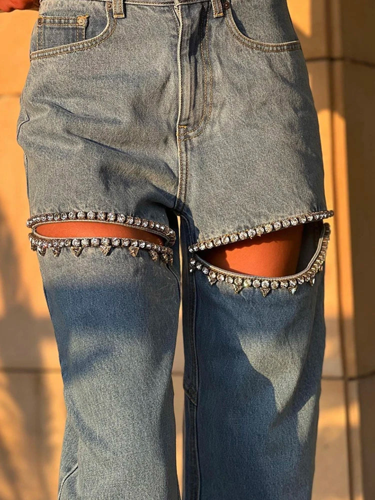Baddie Embellished Ripped  Denim Jeans