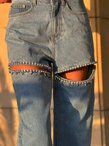 Baddie Embellished Ripped  Denim Jeans