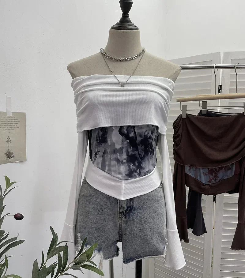 Fairycore Butterfly Ruched Off Shoulder Top
